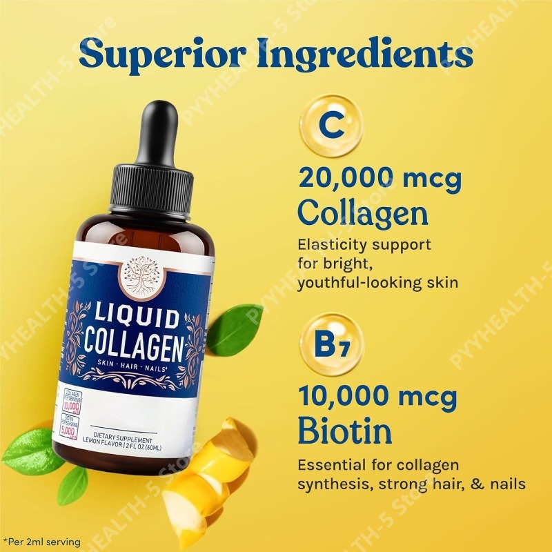 Collagen Peptide Powder - คอลลาเจนเหลวสำหรับผู้หญิงและผู้ชาย ผสมไบโอติน 30,000mcg ชนิดหยด บำรุงผม ผิว