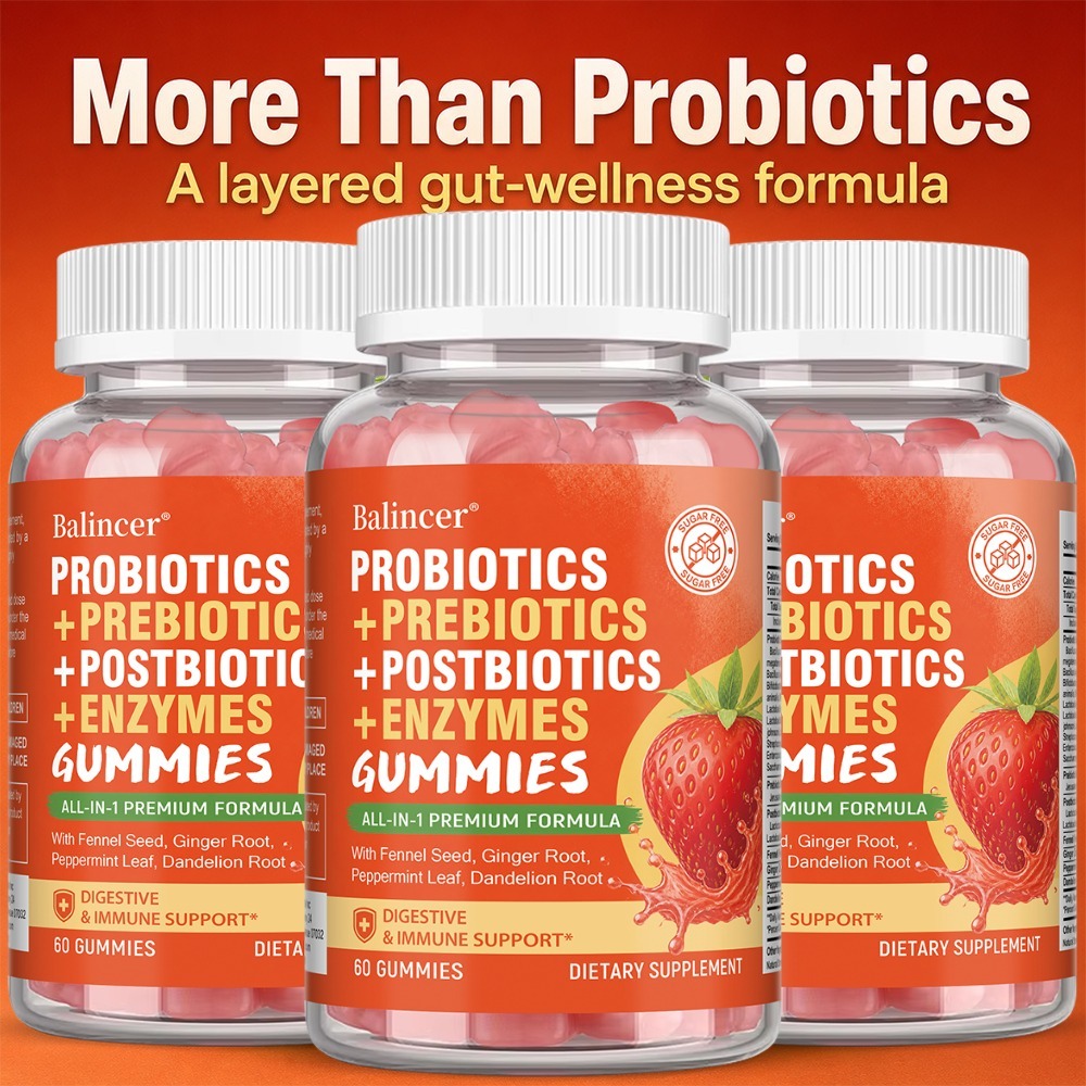 Digestive Enzyme Blend - กัมมี่โปรไบโอติก, พรีไบโอติก และเอนไซม์ช่วยย่อยอาหาร, ระบบย่อยอาหาร, ภูมิคุ้มกัน และสุขภาพลำไส้สำหรับผู้หญิงและผู้ชาย