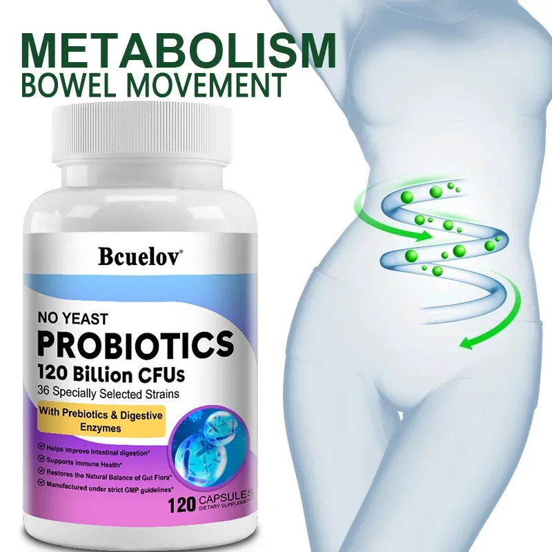 Digestive Enzyme Blend - โปรไบโอติกเพื่อสุขภาพทางเดินอาหาร 120 พันล้าน CFU พรีไบโอติกและเอนไซม์ทางเดินอาหาร อาหารเสริมโปรไบโอติกสําหรับผู้ใหญ่