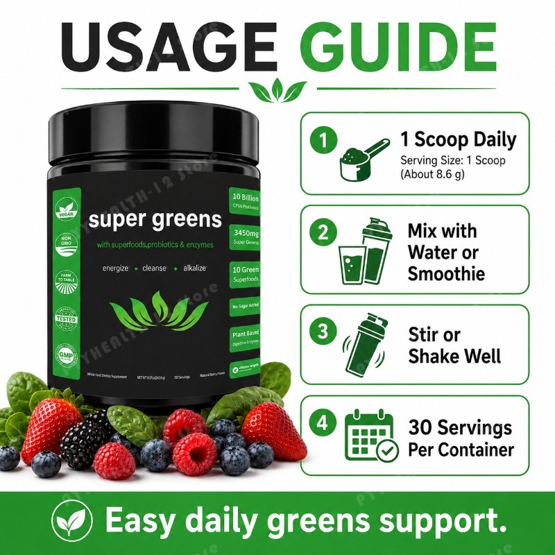 ผงซุปเปอร์กรีนส์ผสมผลไม้และผัก - Digestive Enzyme Blend บทวิจารณ์และราคา