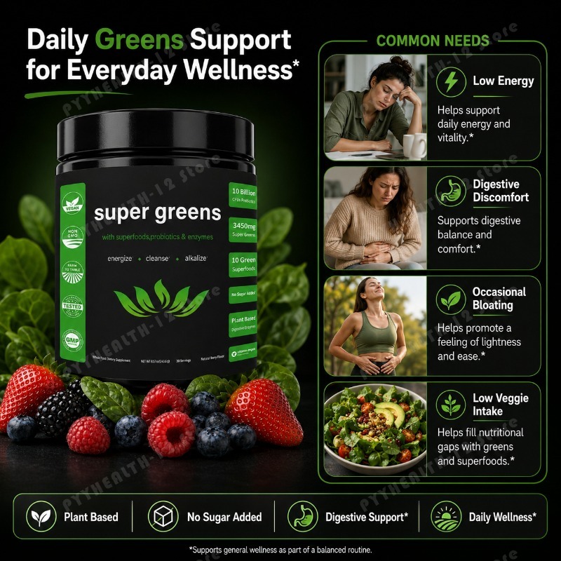 ผงซุปเปอร์กรีนส์ผสมผลไม้และผัก - Digestive Enzyme Blend บทวิจารณ์และราคา