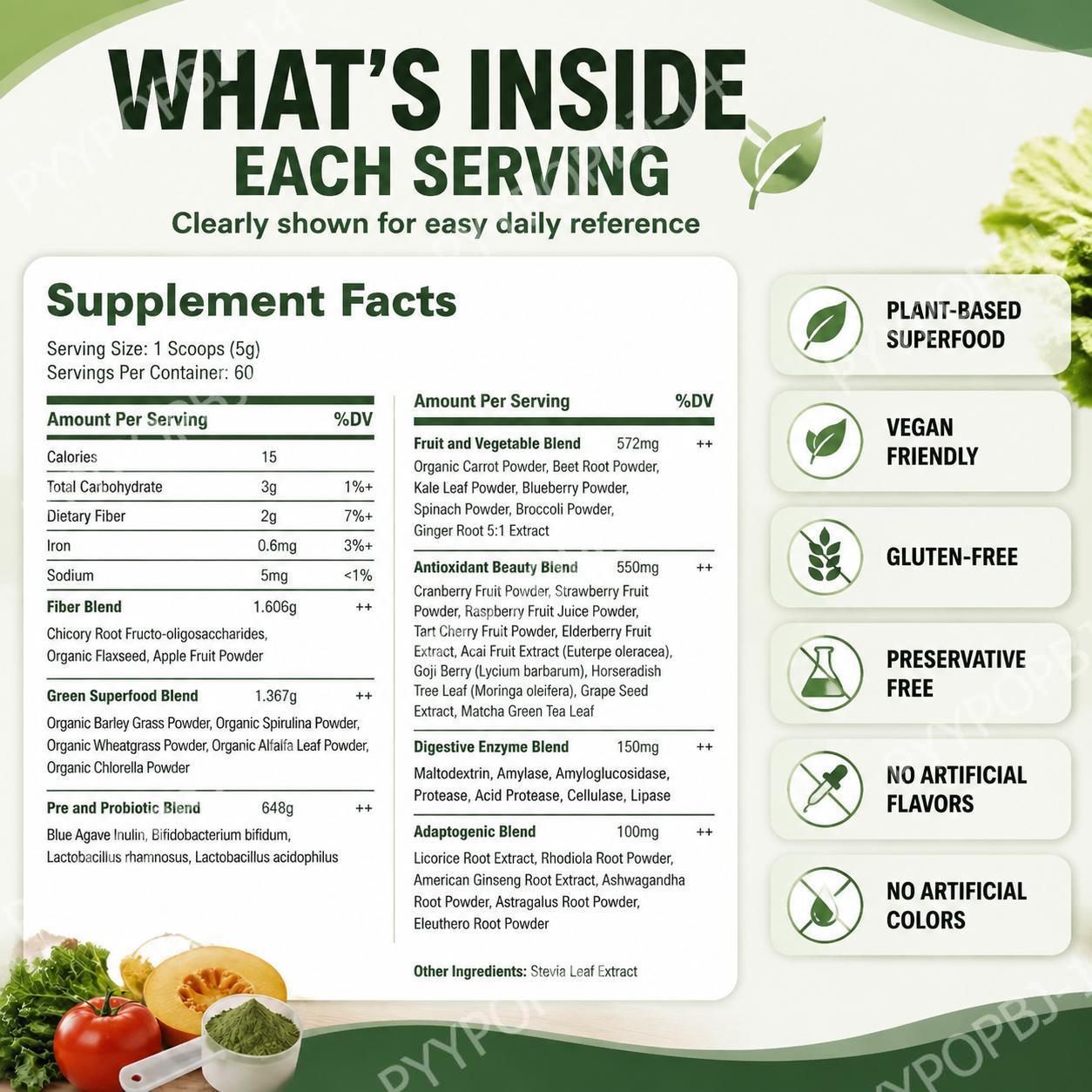 ผงซุปเปอร์กรีนส์ ออร์แกนิก ผสม - Digestive Enzyme Blend บทวิจารณ์และราคา