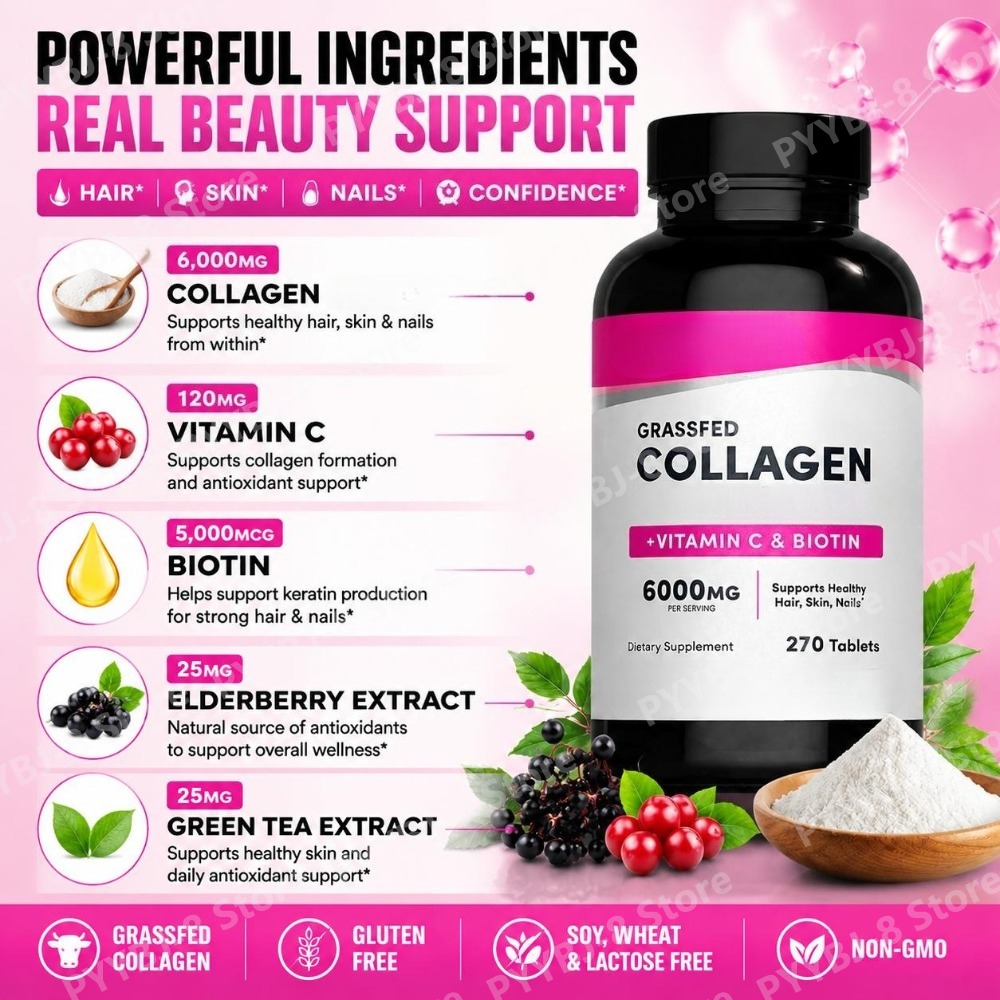คอลลาเจนเม็ด 6000 มก. ผสมวิตาม - Biotin Hair Growth บทวิจารณ์และราคา