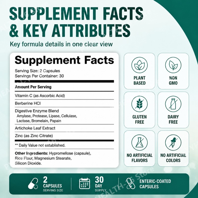 แคปซูลเสริมการย่อยอาหารผสมเบอร - Digestive Enzyme Blend บทวิจารณ์และราคา